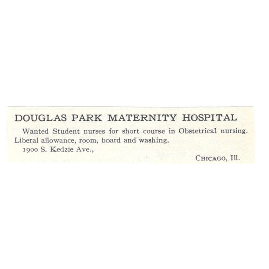 Douglas Park Maternity Hospital Chicago IL 1924 Magazine Ad AD8-O9