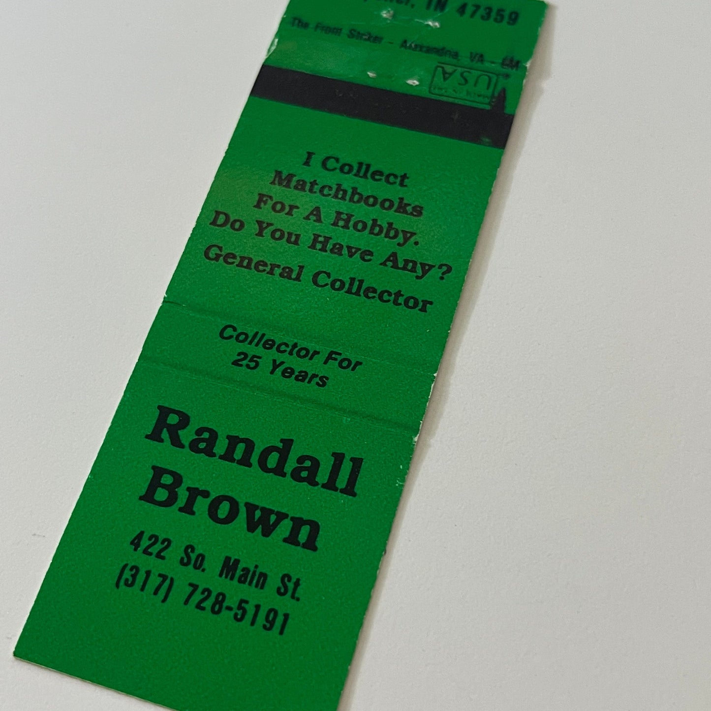 Randall Brown Matchbook Collector Montpelier IN Vintage Matchbook MB59-4