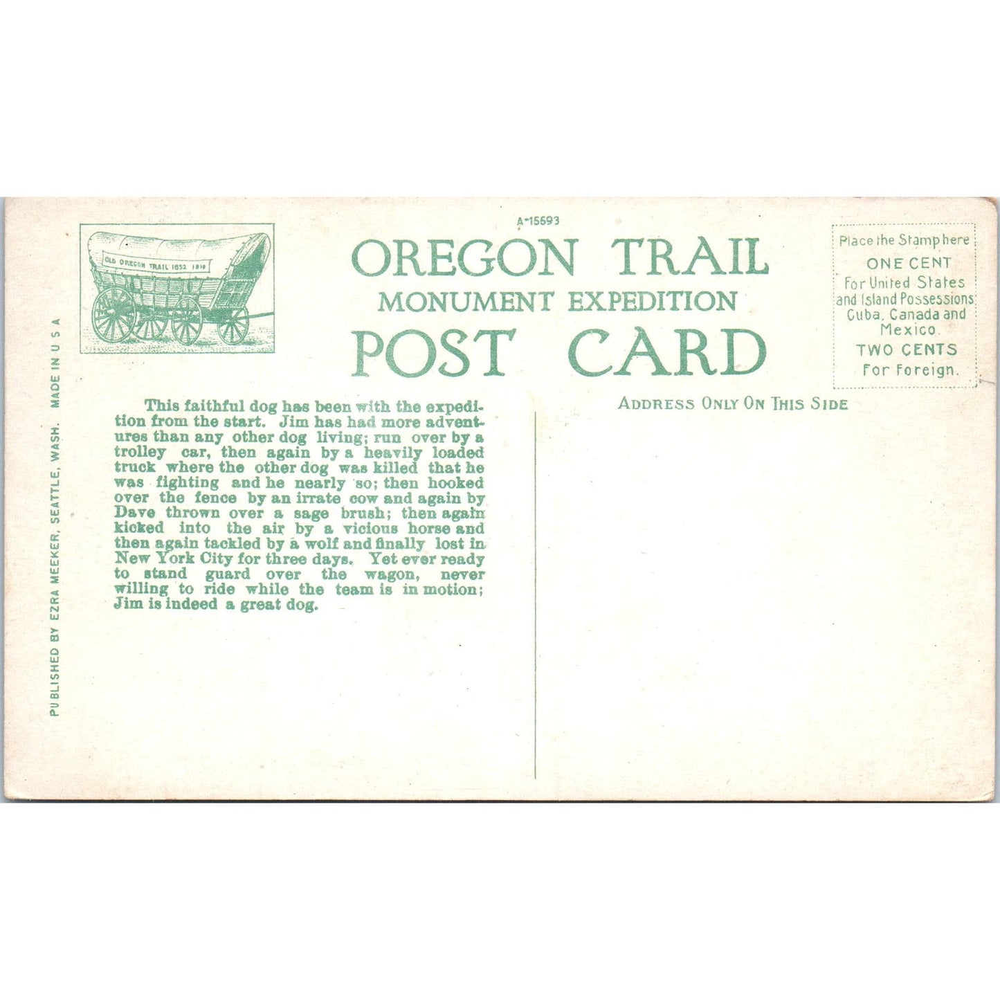 Oregon Trail Expedition Dog Jim Antique Postcard PD2
