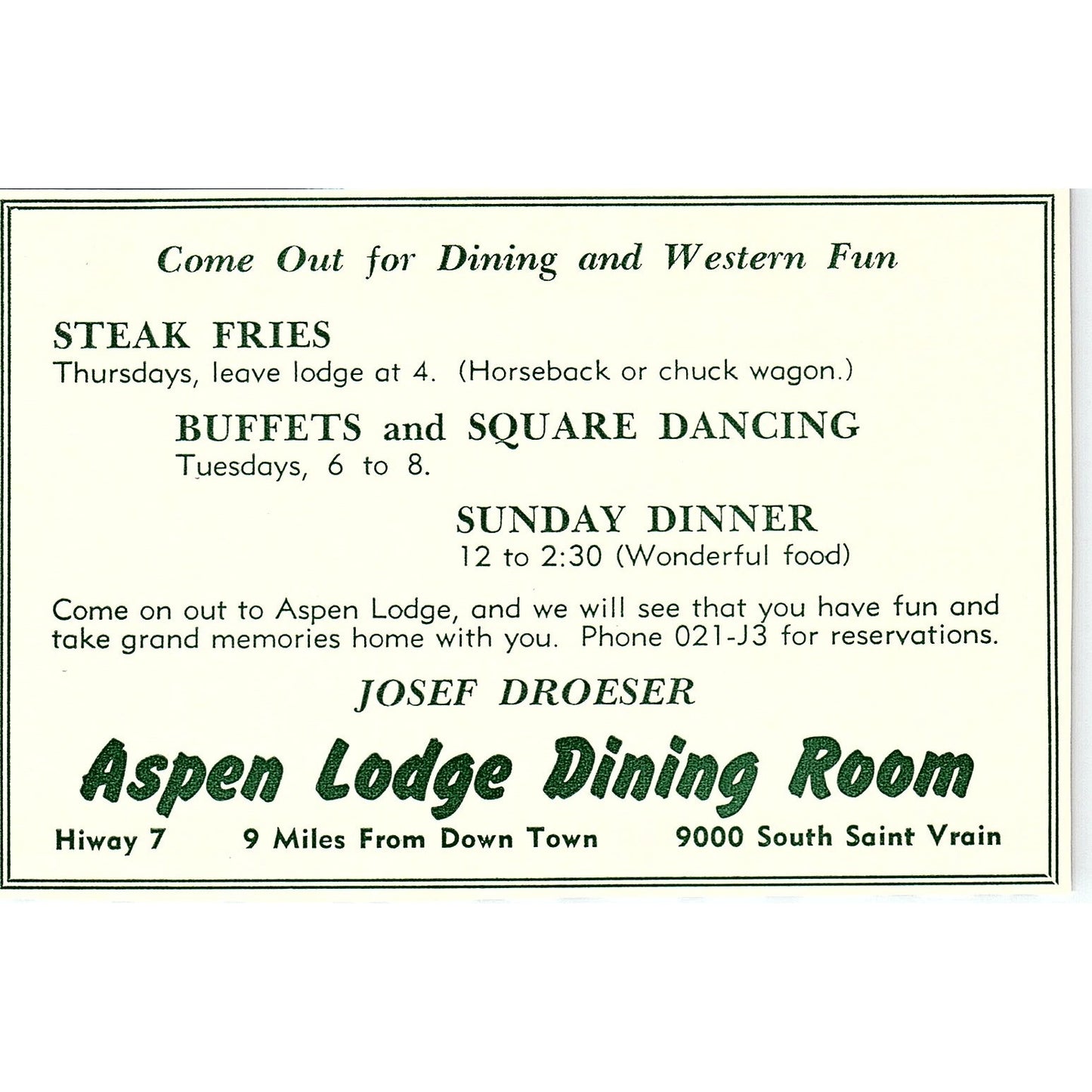 Aspen Lodge Dining Room Josef Droeser 1957 Estes Park CO Ad AG4-H1