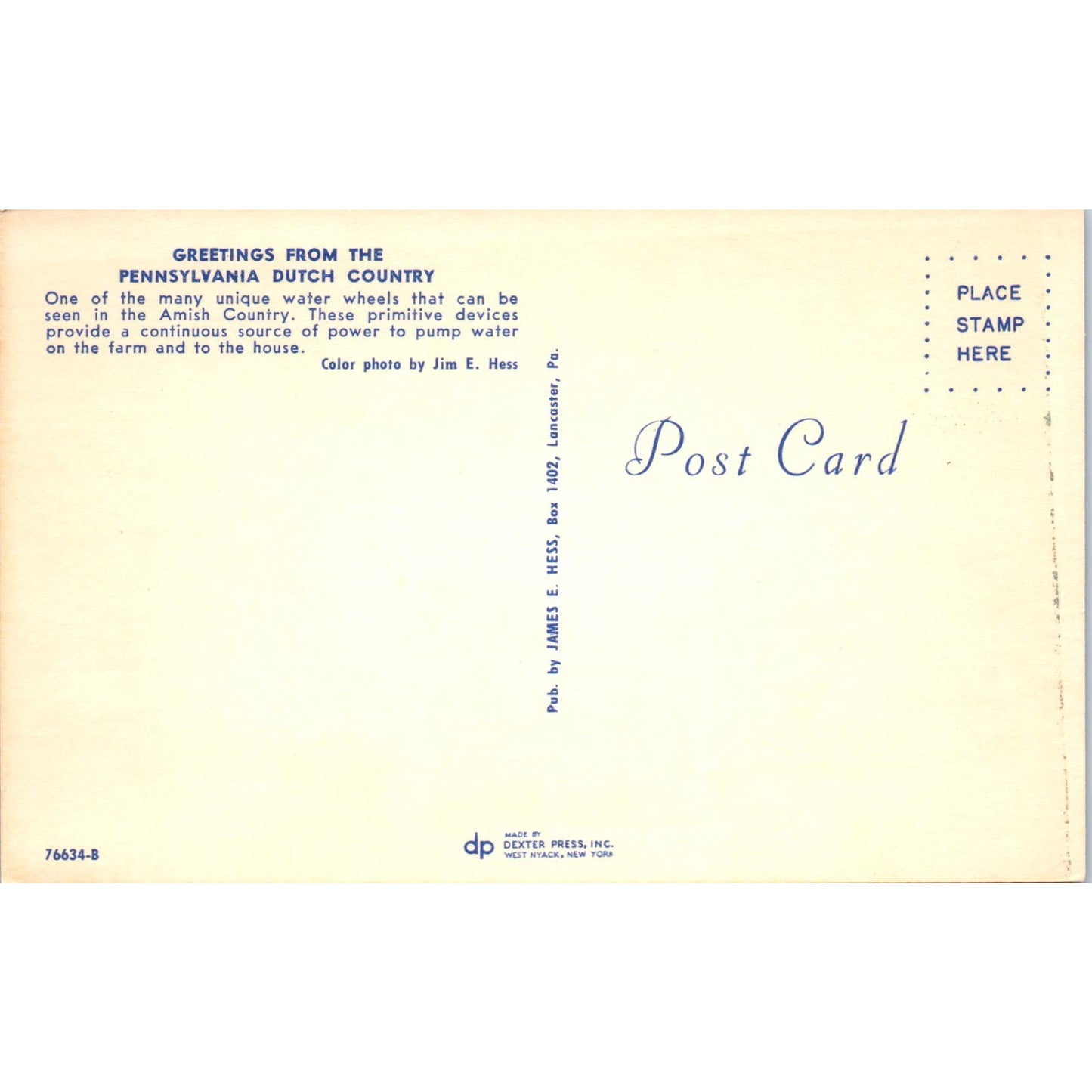 Primitive Amish Water Wheels Pennsylvania Dutch Country Postcard PD8