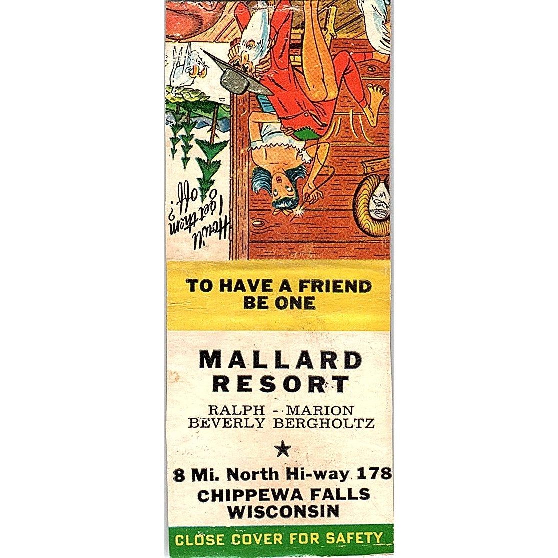 Mallard Resort Ralph Bergholtz Chippewa Falls WI Pinup Matchbook Cover SC7-Y5