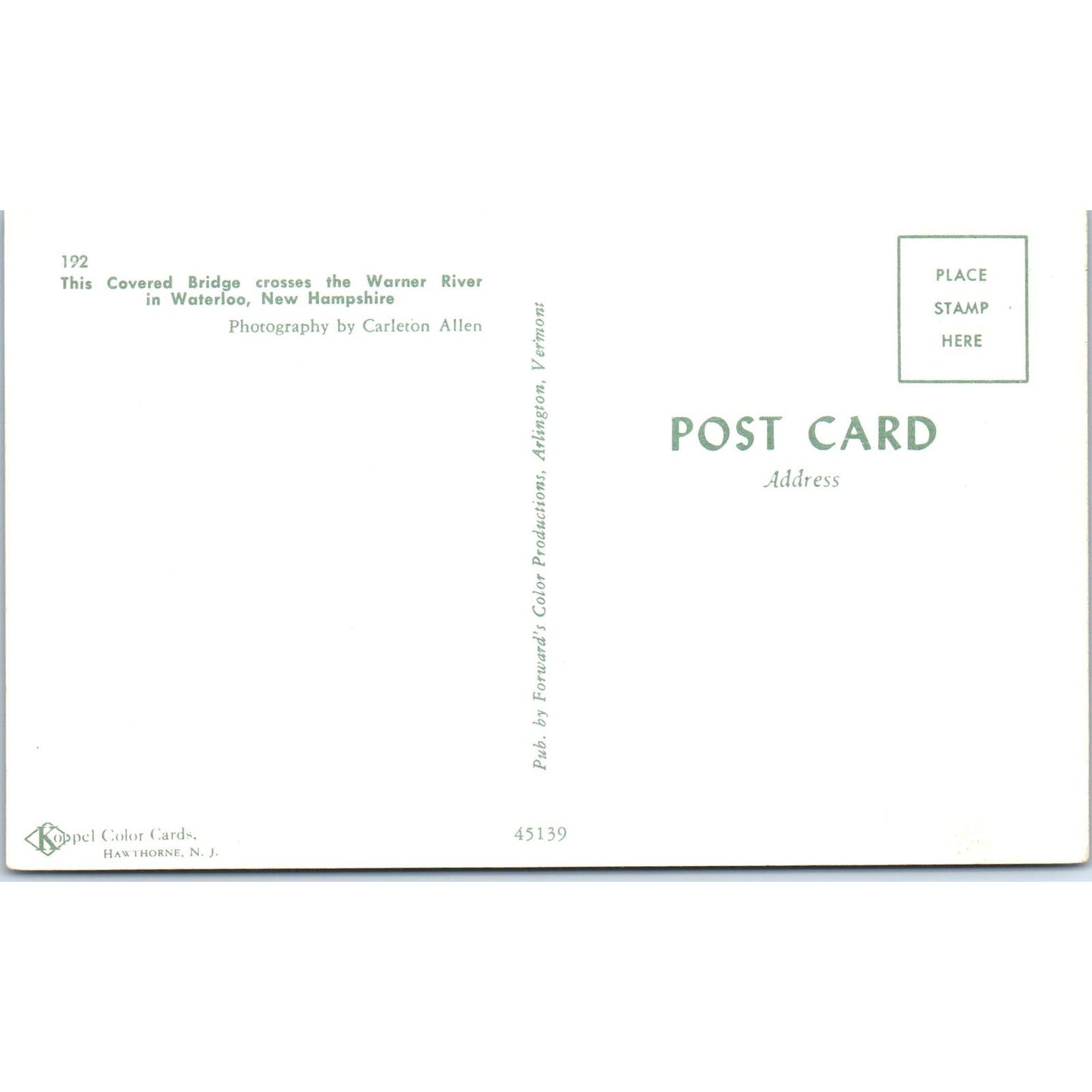 Warner River Bridge Waterloo NH Vintage Covered Bridge Postcard PC15