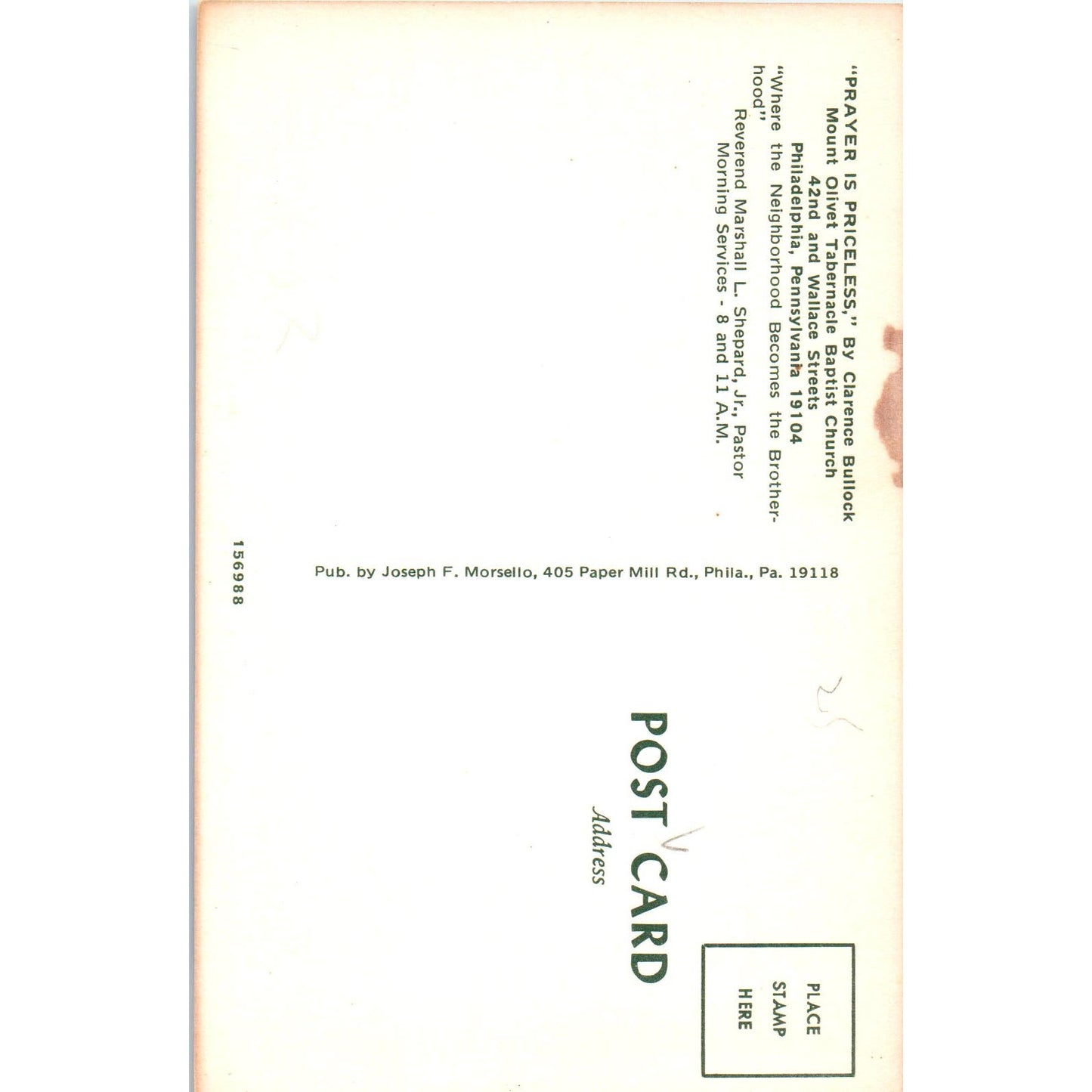 Prayer is Priceless Clarence Bullock Mount Olive Tabernacle Vintage Postcard PD4
