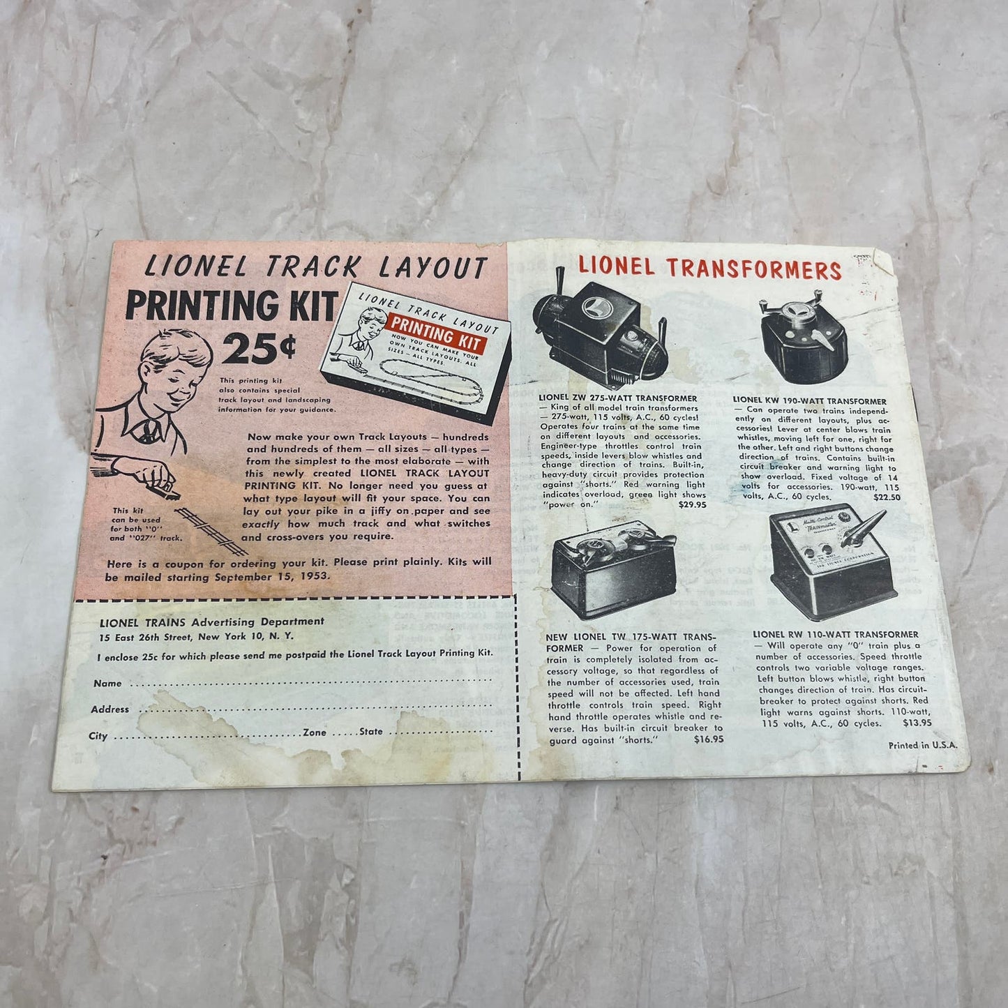 1953 Lionel Accessories Model Train Catalog Booklet AE7