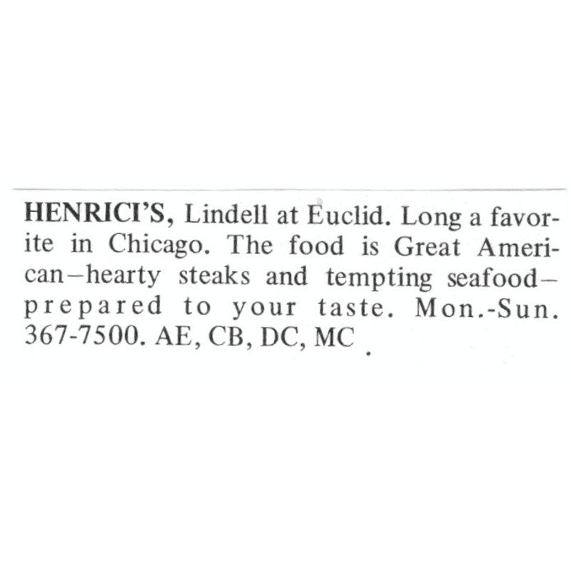 Henrici's Restaurant Euclid Chicago St. Louis 1971 Magazine Ad AD8-O1