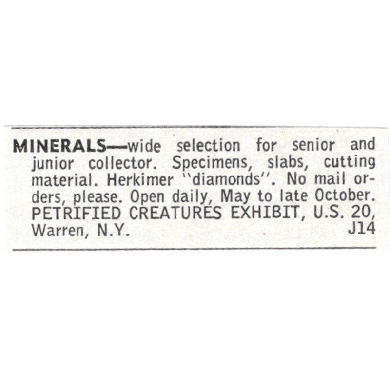 Petrified Creatures Exhibit Warren NY 1964 Magazine Ad AB6-LJS3