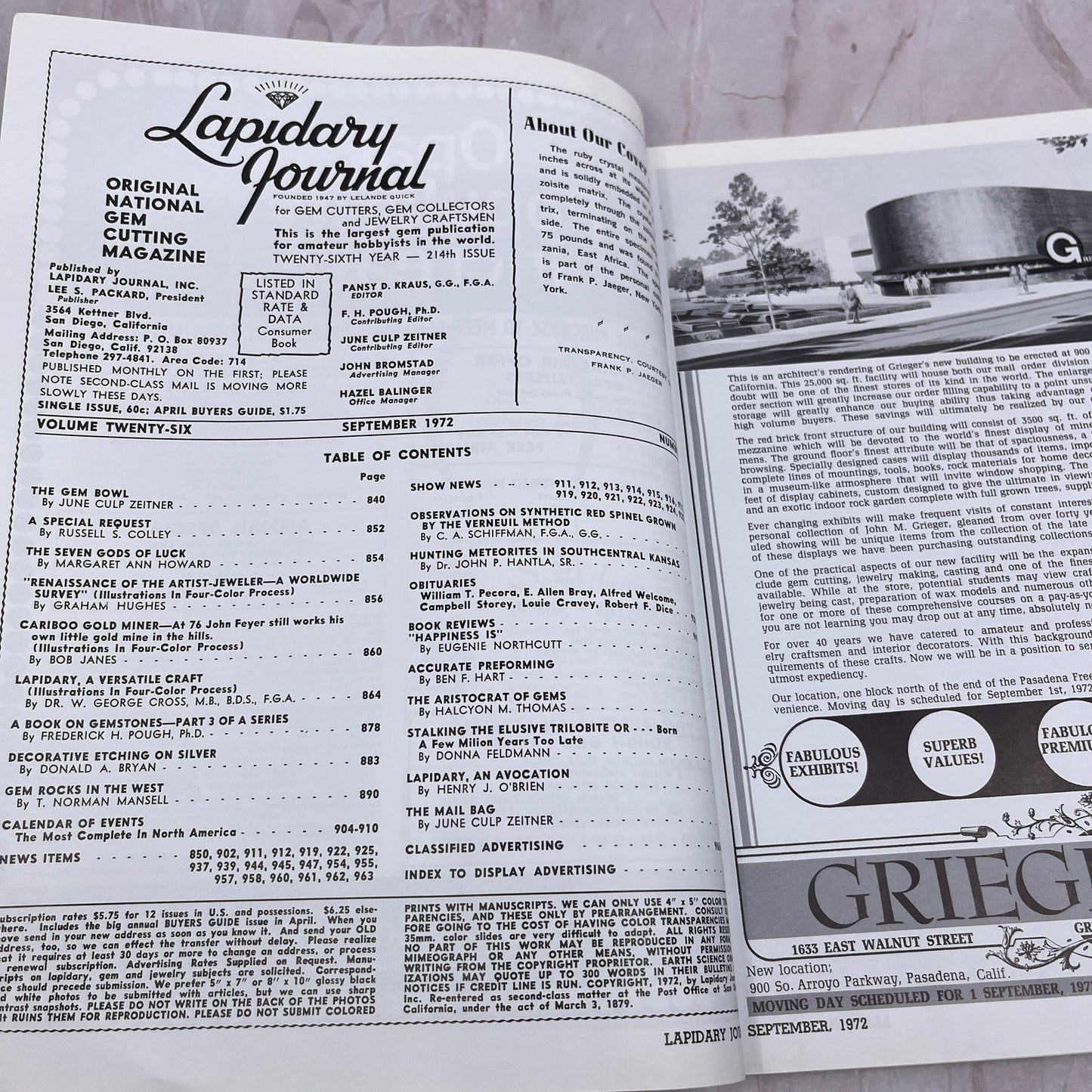 Ruby Crystal Zoisite Tanzania East Africa - Lapidary Journal - Sep 1972 M24