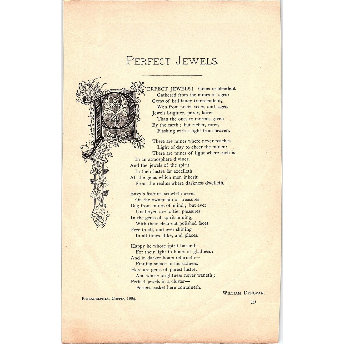 Perfect Jewels - William Denovan 1884 Poem TA5-CJ-3