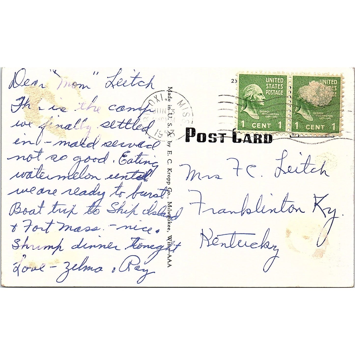 Well's Town 'n Country Court on US Hwy 90 Biloxi MS 1953 Postcard AG3-M12