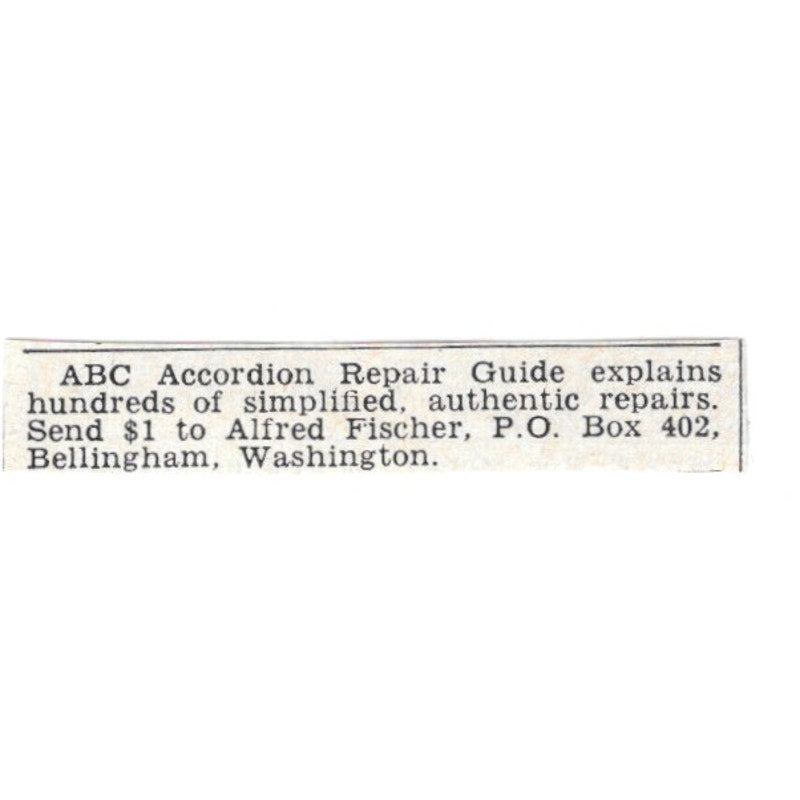 ABC Accordion Repair Guide - Alfred Fischer Bellingham WA 1955 Ad AG1-S3