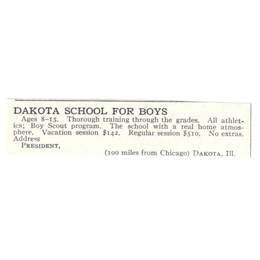 Dakota Boys School Dakota Illinois 1924 Magazine Ad AD8-O9