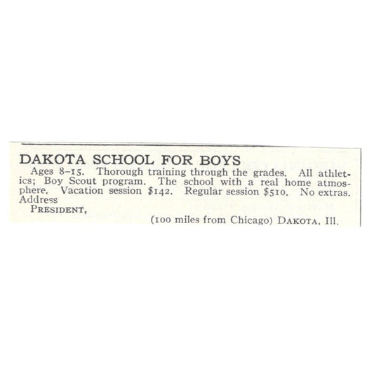 Dakota Boys School Dakota Illinois 1924 Magazine Ad AD8-O9