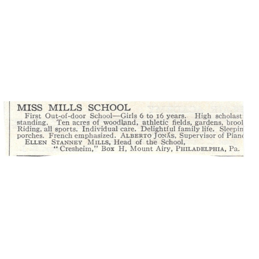 Miss Mills School Philadelphia PA Alberto Jones Ellen Mills c1920 Ad AG4-S6