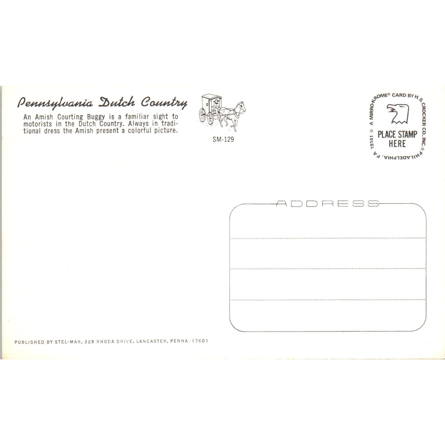 Amish Courting Buggy Pennsylvania Dutch Country Postcard PD7