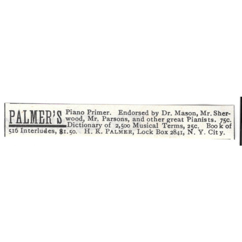 Palmer's Piano Primer Dr. Mason, Mr. Sherwood, Mr. Parsons 1892 Ad AG2-S23