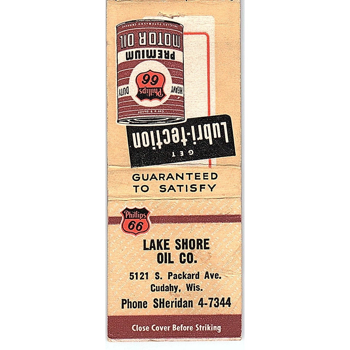 Lake Shore Oil Co Cudahy WI Phillips 66 Vintage Matchbook Cover SC7-Y6