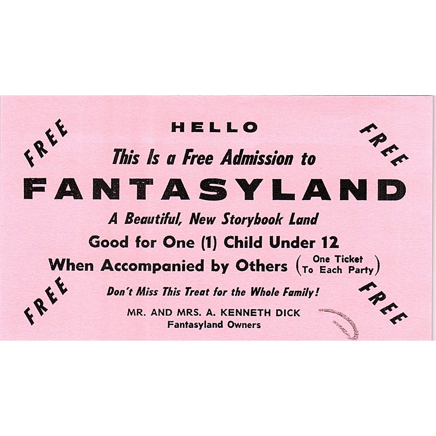 Gettysburg PA Fantasyland 1863 Admission Stub A. Kenneth Dick AF3-M1