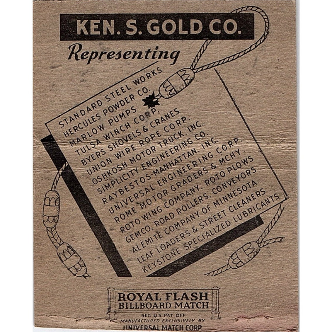 Ken S. Gold Company 880 Gravelmaster St Paul MN Vtg Large Matchbook Cover ML1-8