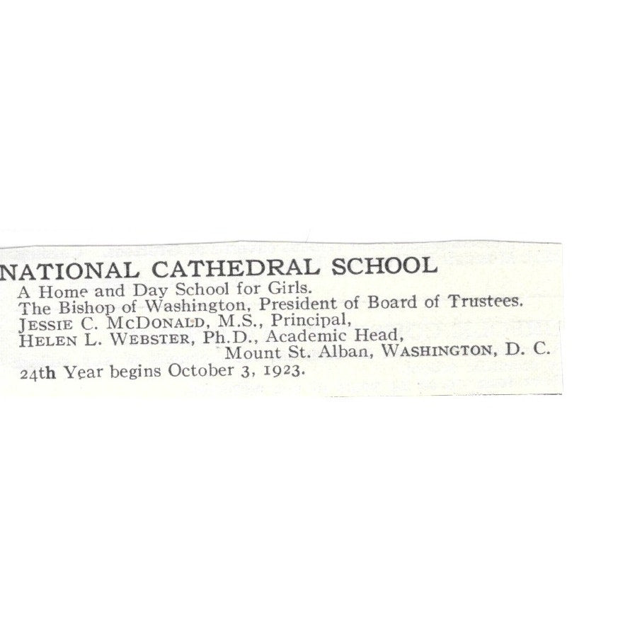 National Cathedral School Washington DC Jessie C. McDonald, M.S. c1920 Ad AG4-S8