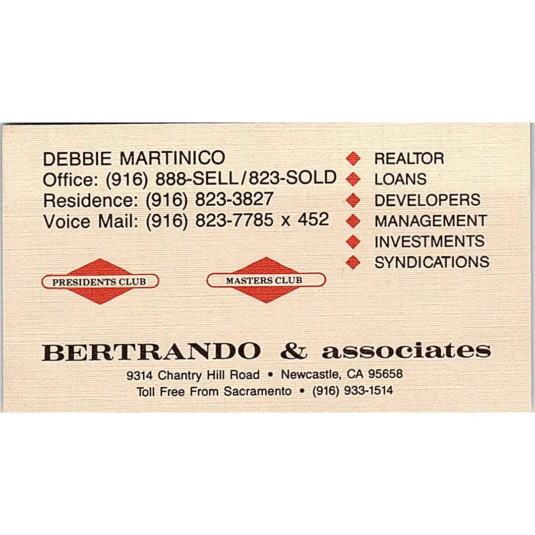 Debbi Martinico Bertrando & Assoc Newcastle CA Vintage Business Card SC9-B5