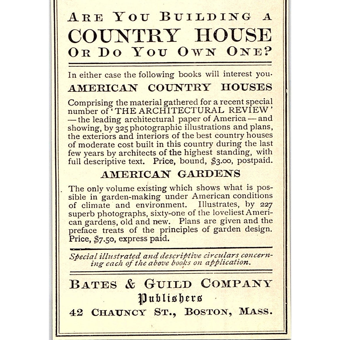 American Country Houses Bates & Guild Co Boston - 1908 Ad AF5-5