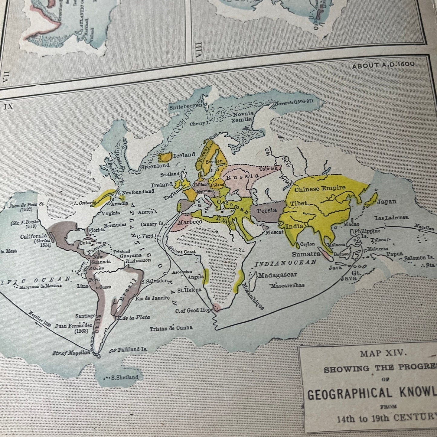 Map Showing Progress of Geographical Knowledge 14h - 19th Century 1911 Print D19
