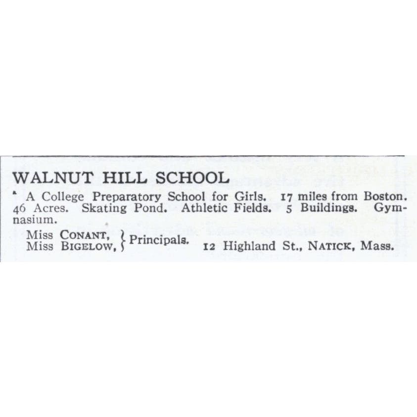 Walnut Hill School Conant Bigelow Natick MA c1918 Original Advertisement AE5-SA3