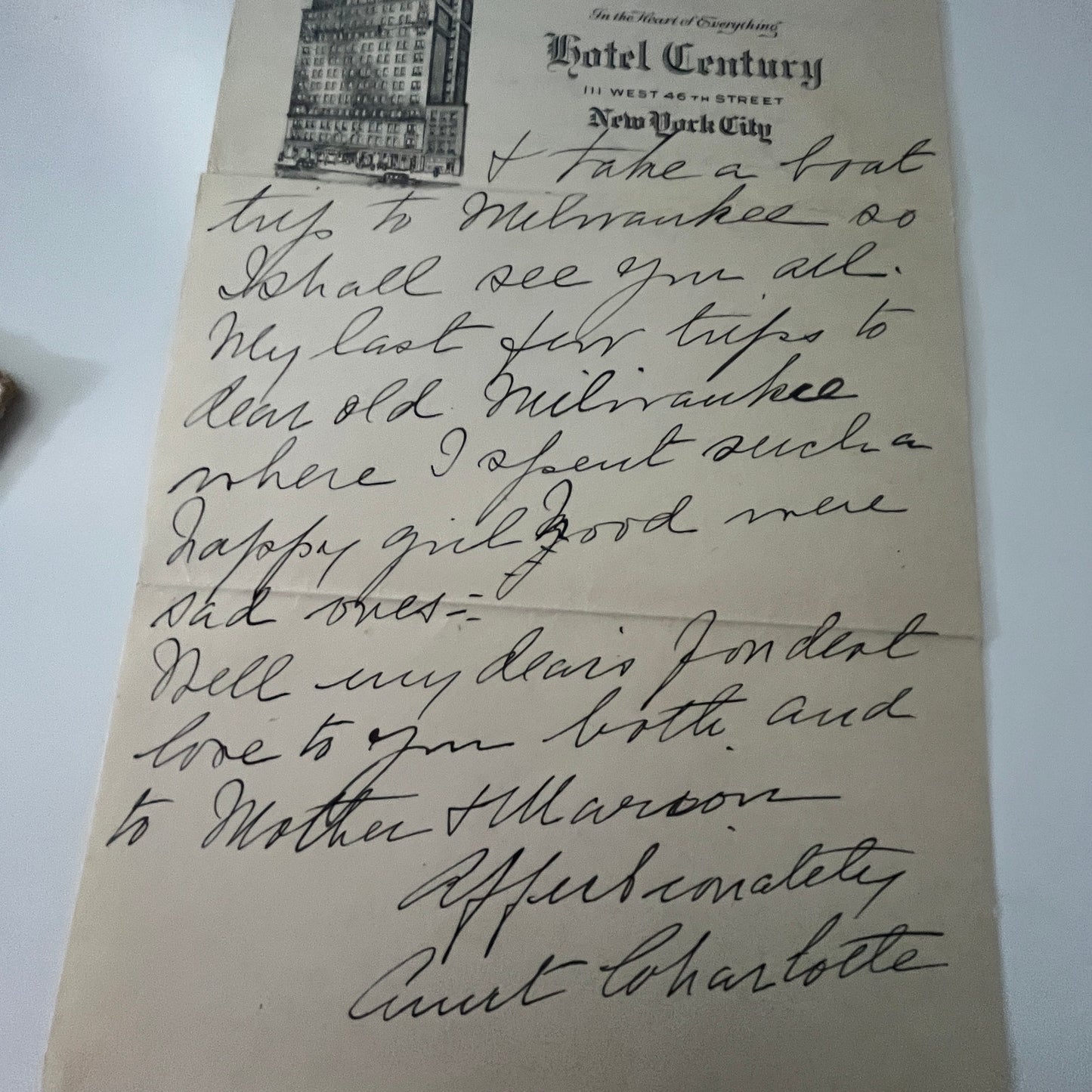 1930 Hotel Century New York City to Dorothy Swain Handwritten Letter AI9-H5