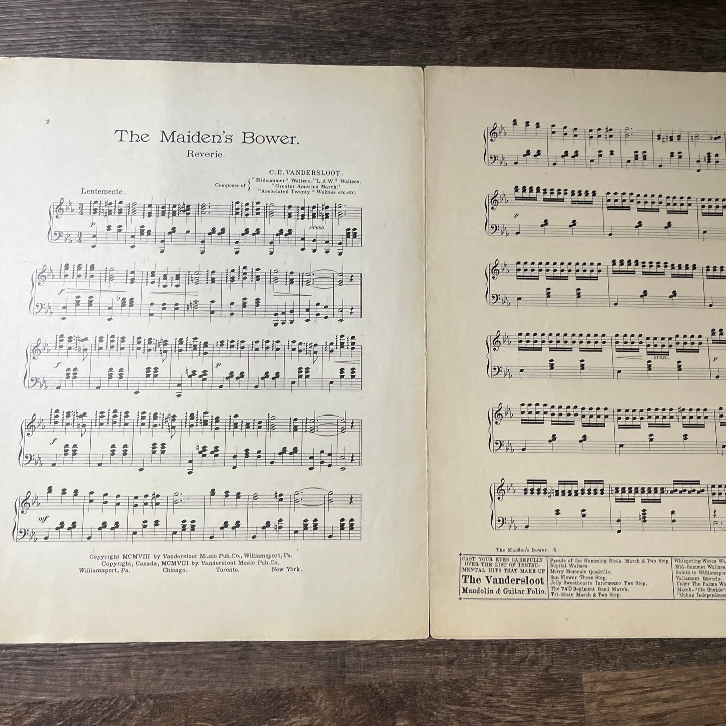 The Maiden's Bower Reverie C.E. Vandersloot 1908 Sheet Music V13