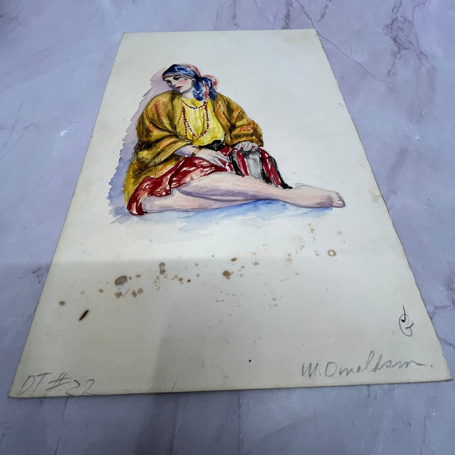 Gypsy Woman - M. Donaldson c1920 Original Art Painting 7x10" V22