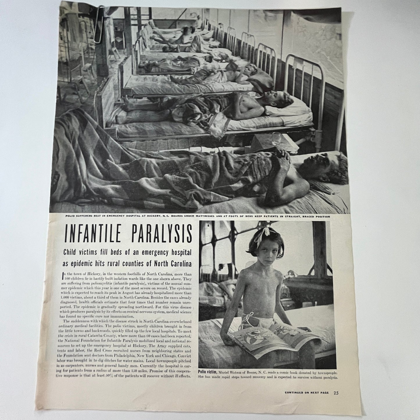 Infantile Paralysis Polio Hickory NC 2 Pages 1940s WWII Era Article V29-5