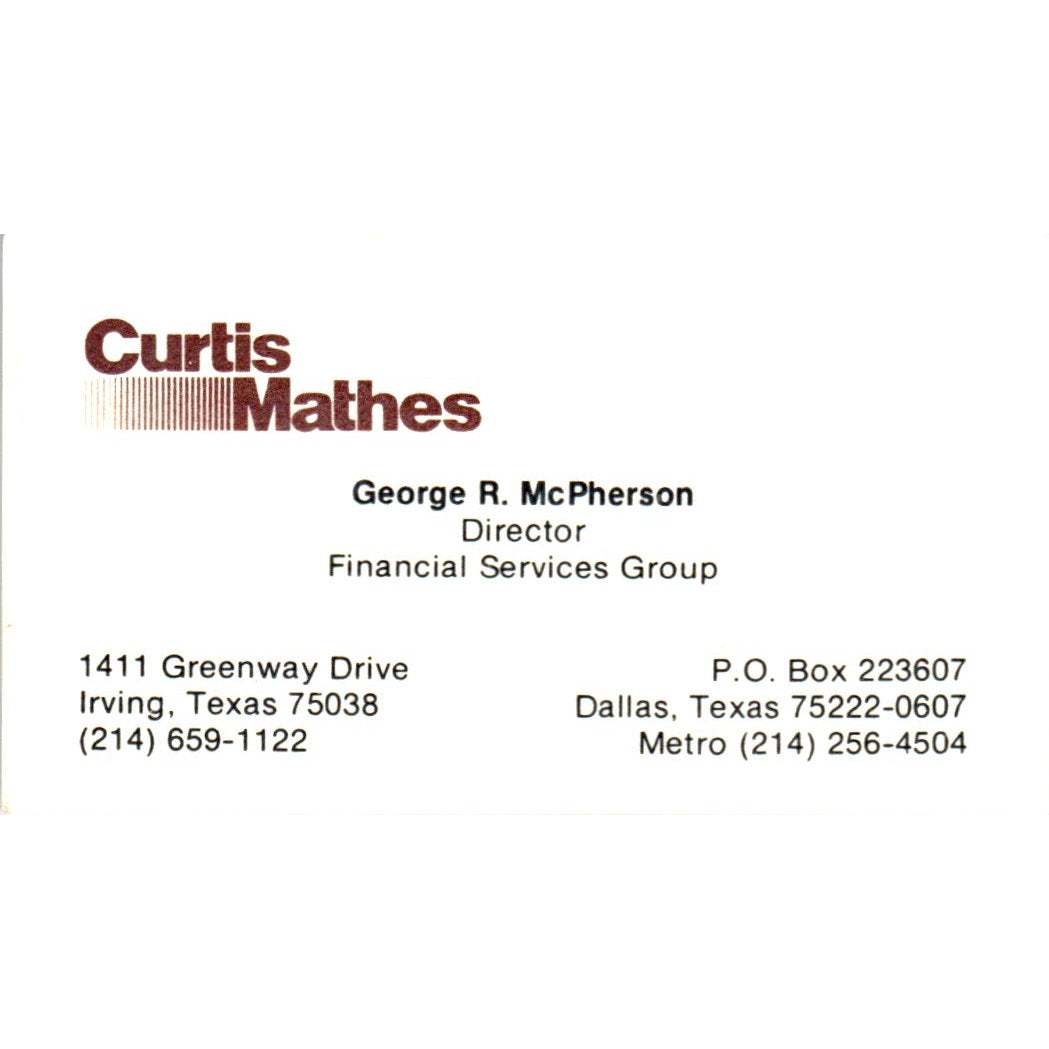 George R. McPherson Curtis Mathes Irving TX Vintage Business Card SD8-B4