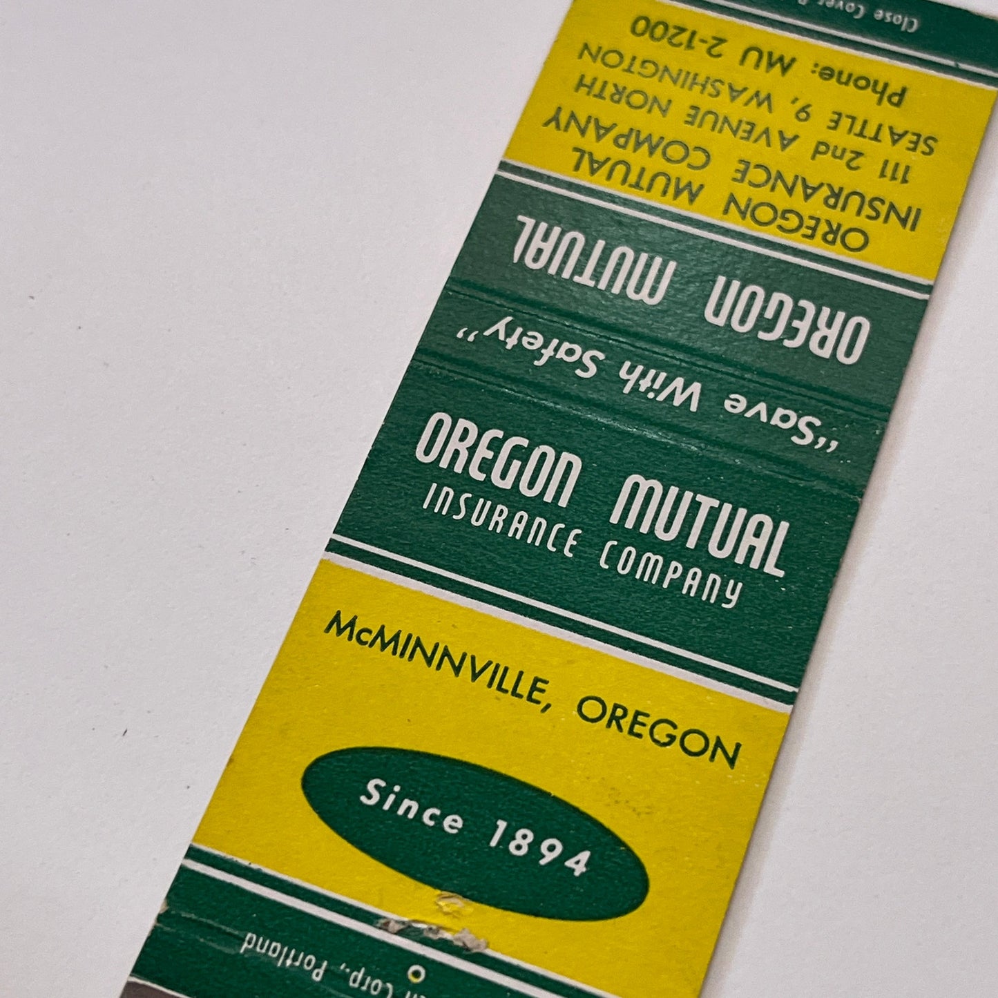 Oregon Mutual Ins Co McMinnville OR Vintage Matchbook Cover TB6-MB1-15