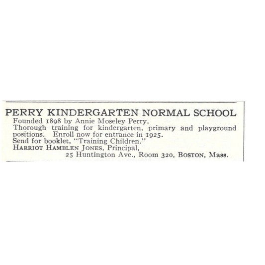 Perry Kindergarten Normal School Harriot Hamblen Jones Boston MA 1924 Ad AD8-O8