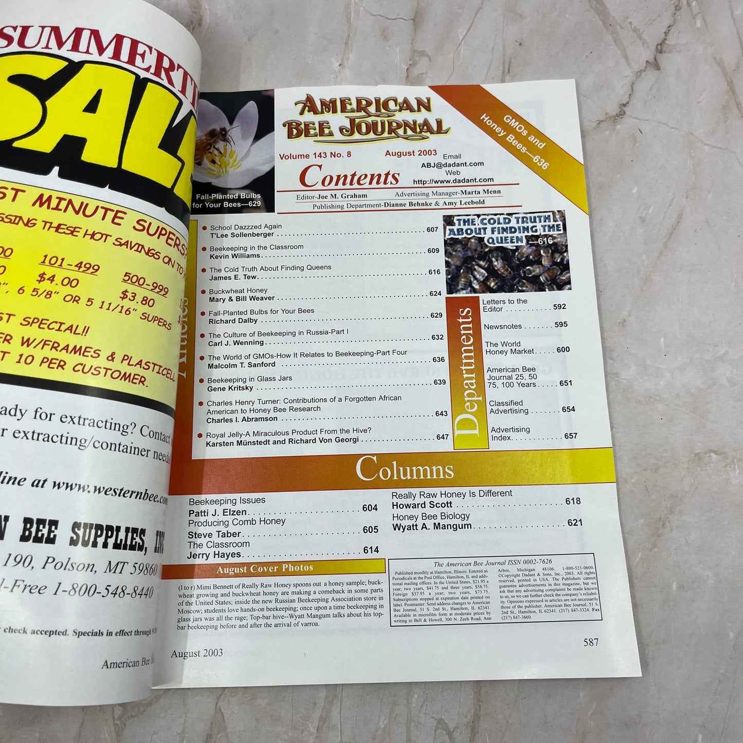 2003 August American Bee Journal Magazine Bees Beekeeping Honey M7