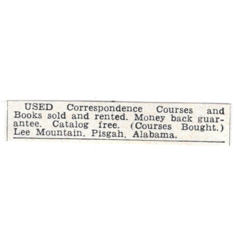 Used Correspondence Courses - Lee Mountain, Pisgah AR 1955 Ad AG1-S9