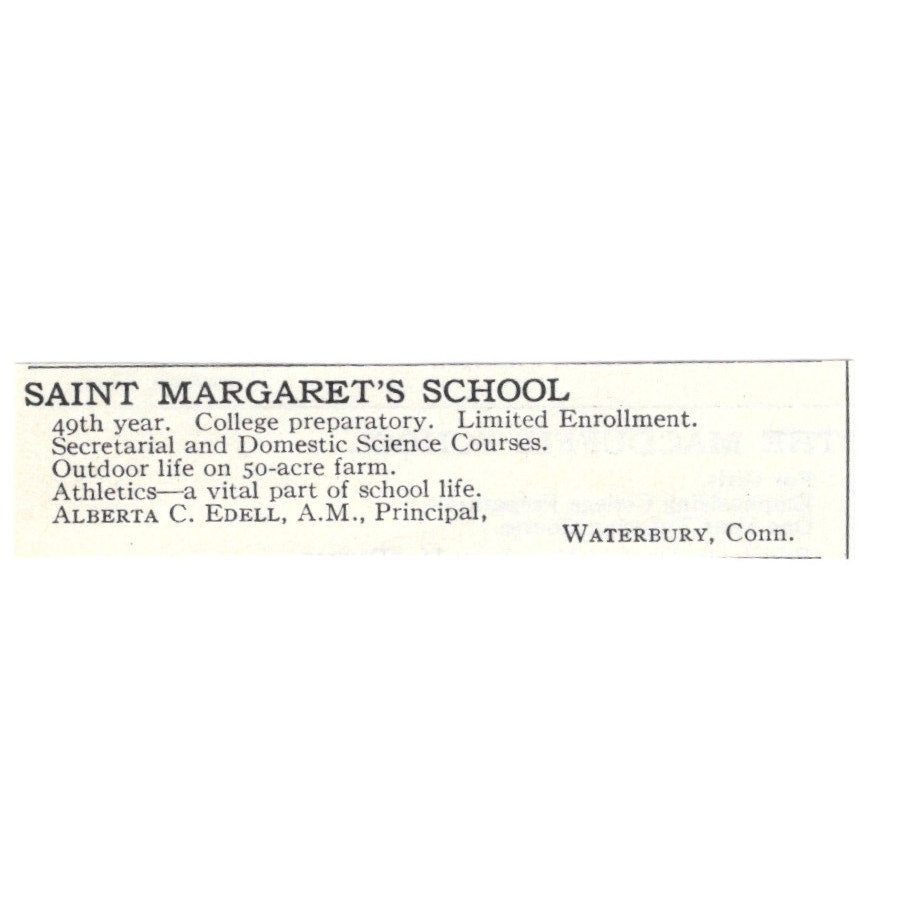 Saint Margaret's School Alberta C. Edell Waterbury CT 1924 Magazine Ad AD8-O8