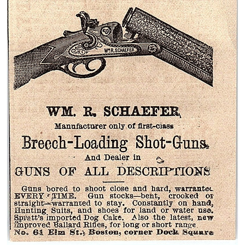 Wm R. Schaefer Shot-Guns 61 Elm Street Boston MA 1878 Ad AG2-M14