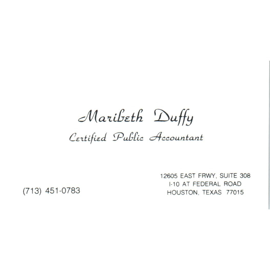 Maribeth Duffy Certified Public Accountant Houston Vintage Business Card SD4-B2