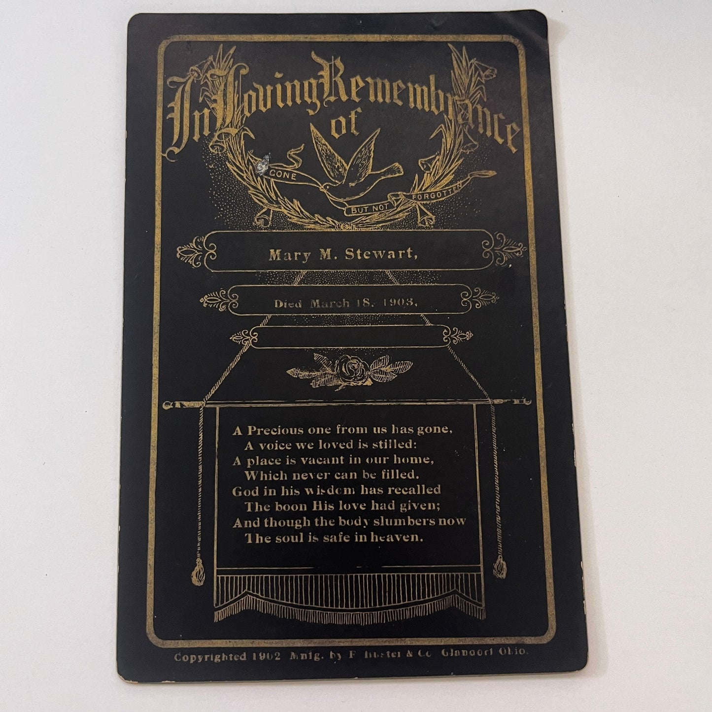 Mary M Stewart 1908 Antique Victorian Memorial CDV Card TK3-P