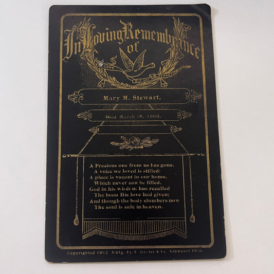 Mary M Stewart 1908 Antique Victorian Memorial CDV Card TK3-P