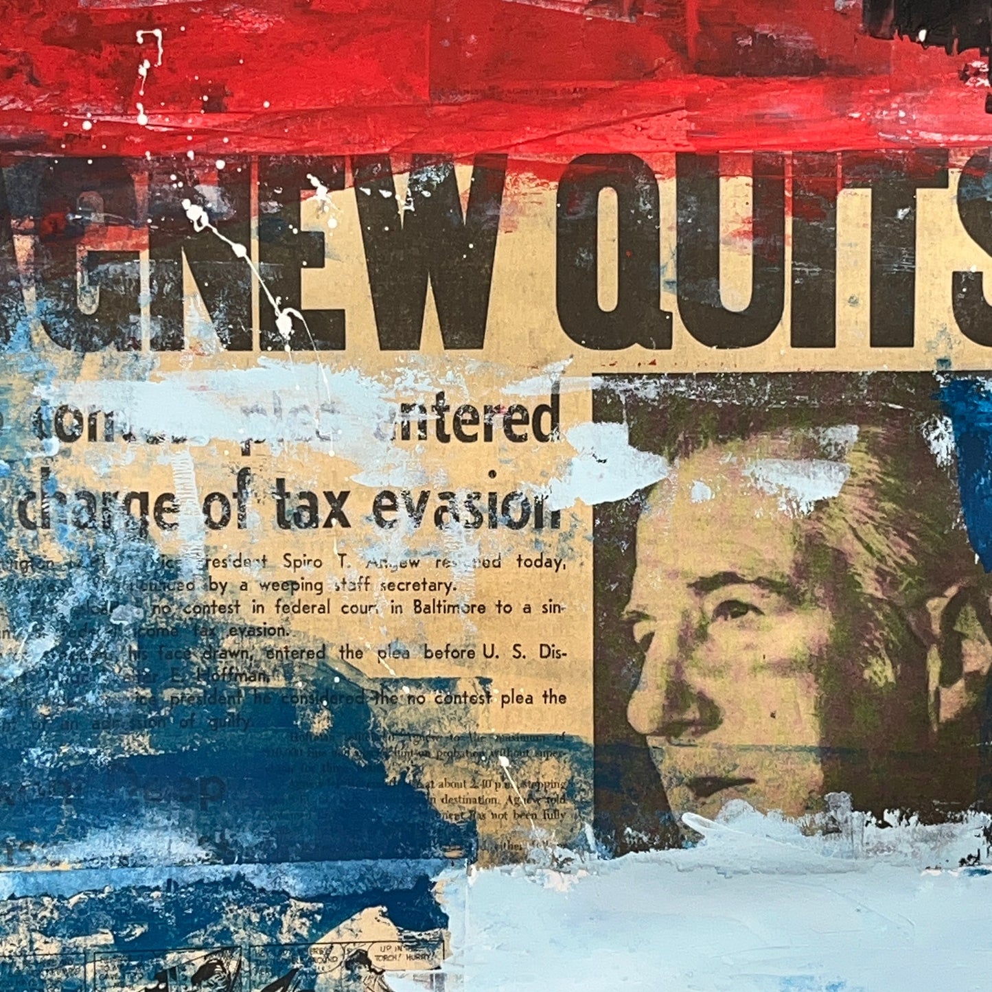 Original Mixed Media Abstract Modern Art Painting 24x36 "Agnew Quits" Signed