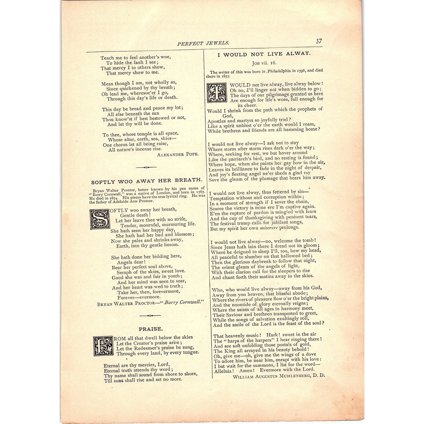 I Would Not Live Alway William Augustus Muhlenberg 1884 Poem TA5-CJ-4