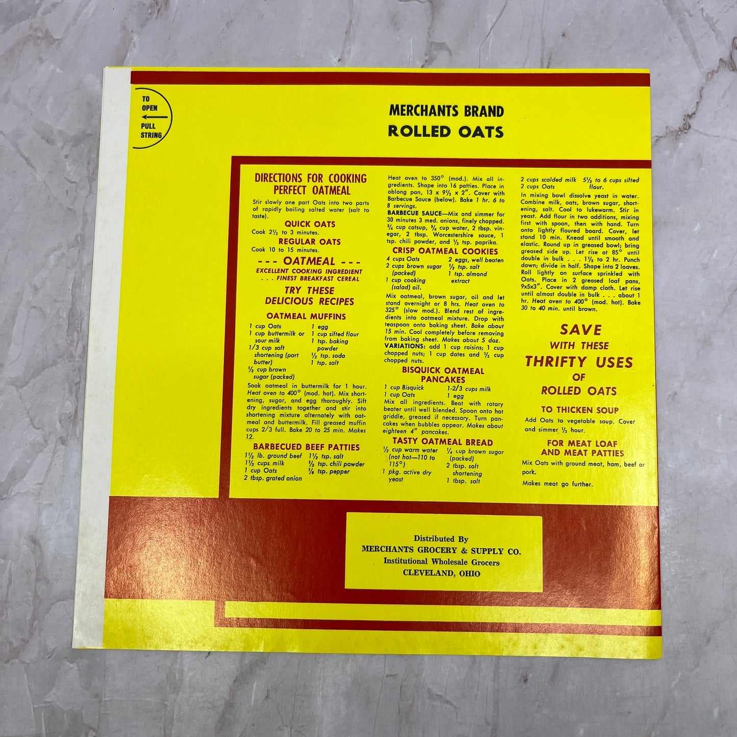 Merchants Brand Rolled Oats Label Merchants Grocery & Supply Co Cleveland OH TH9