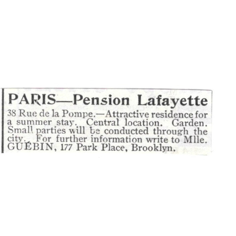 Paris Pension Lafayette Residence 38 Rue De La Pope Mml Guebin 1903 Ad AF8-S41