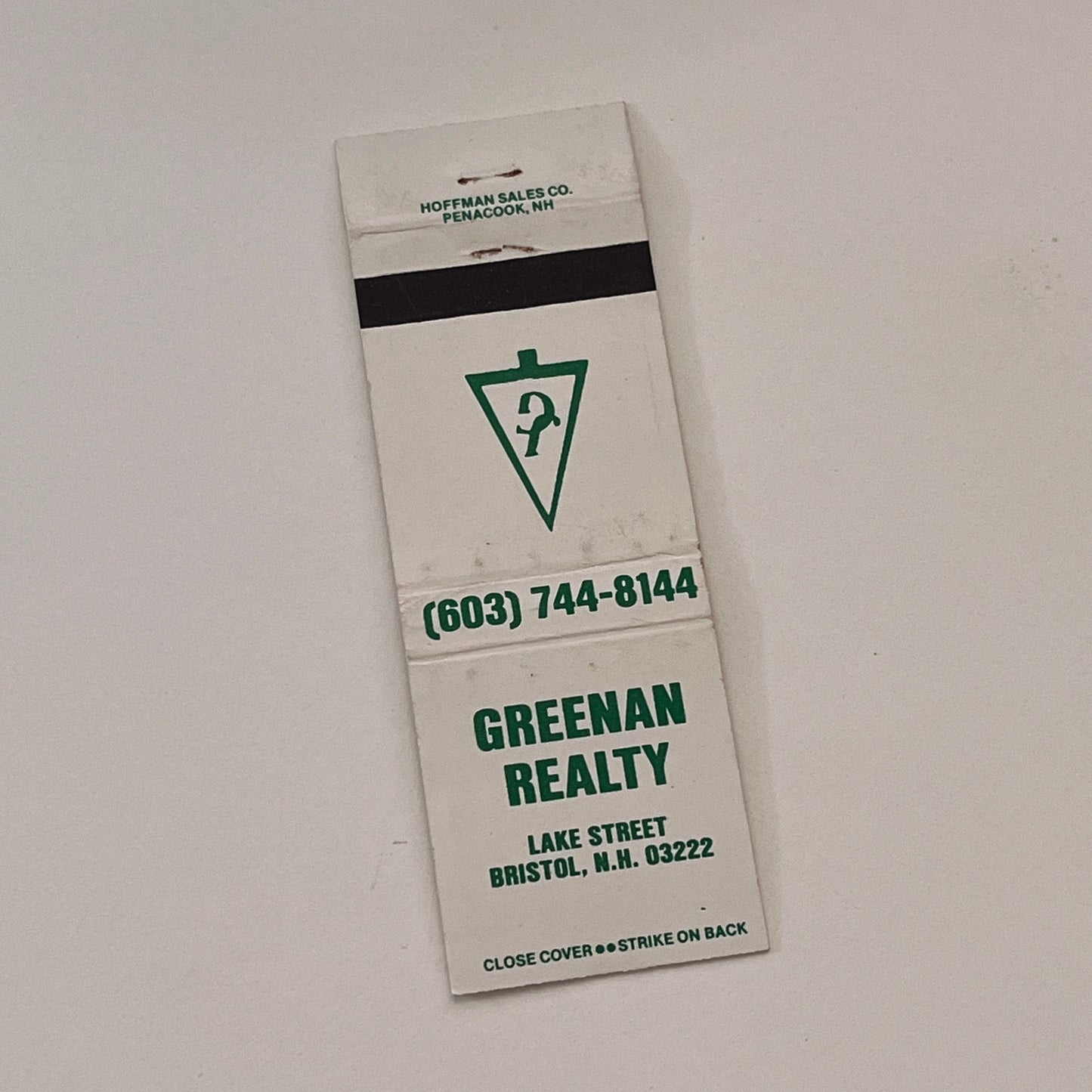 Greenan Realty Bristol NH Vintage Matchbook Cover TB6-MB2-2