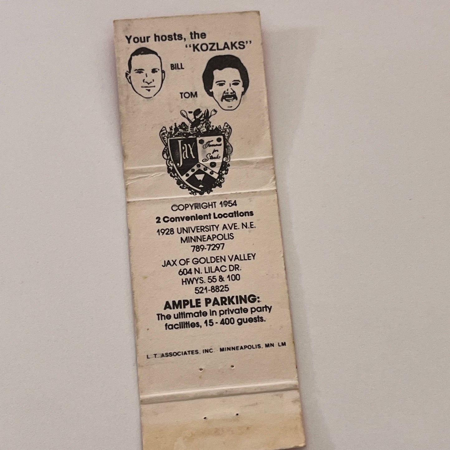 Jax of Golden Valley Jim & Tom Kozlak Linda Burm Matchbook Cover MB59-3