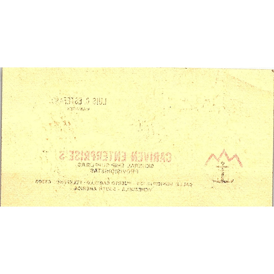 Luis C Estefano Cariven Enterprise Ship Suppliers Vintage Business Card SD9-B8