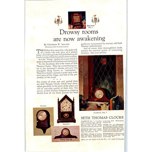 Seth Thomas Clocks Severn Sharon Chime No 92 1924 Magazine ad D23